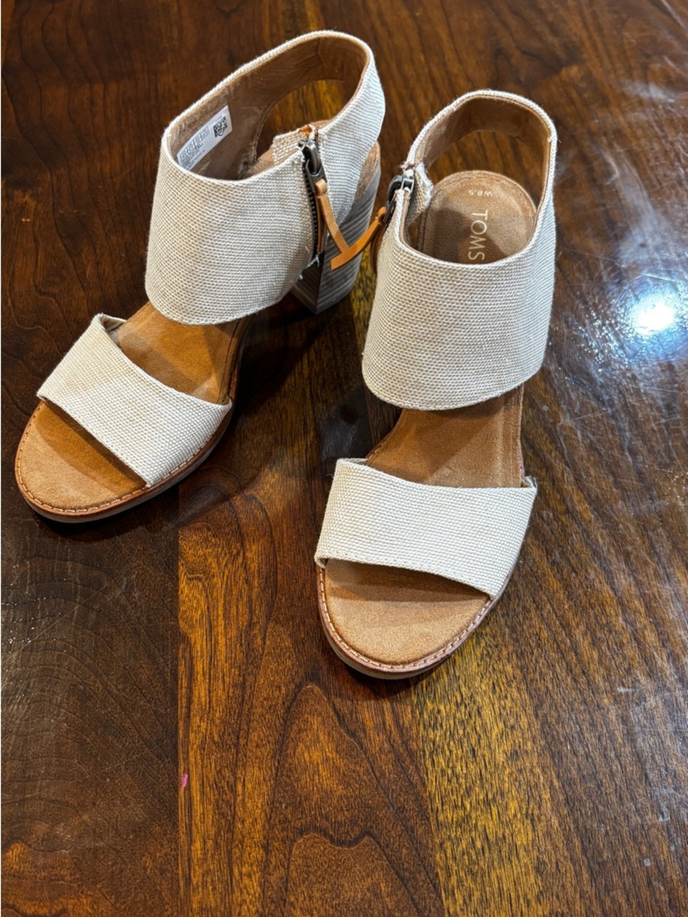 TOMS Women's Cream Canvas Block Heel Sandals
